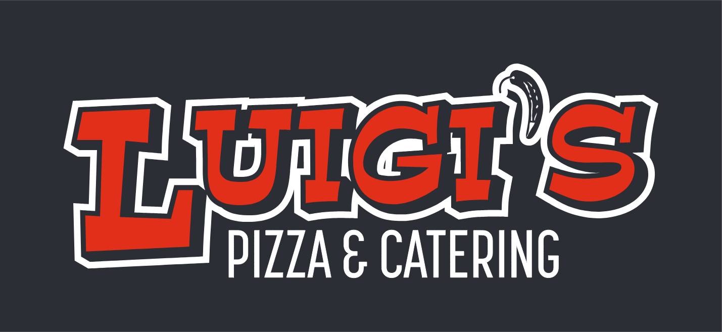 Rev_LUIGIS_LOGO-ai A black and red logo for fuigi pizza & catering.